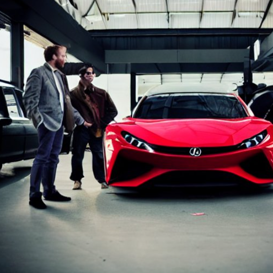 car guys in front of nice car