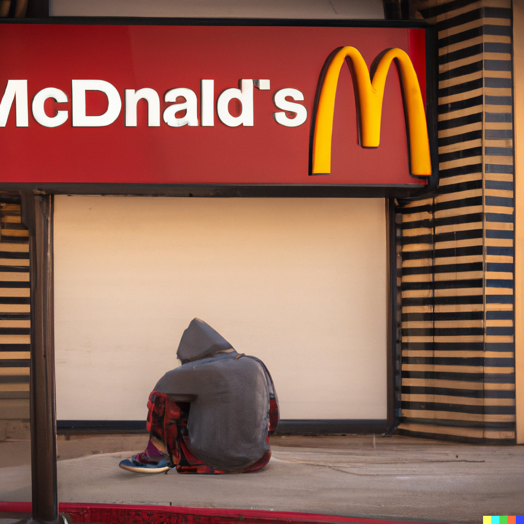 homeless person in front of mcdonalds