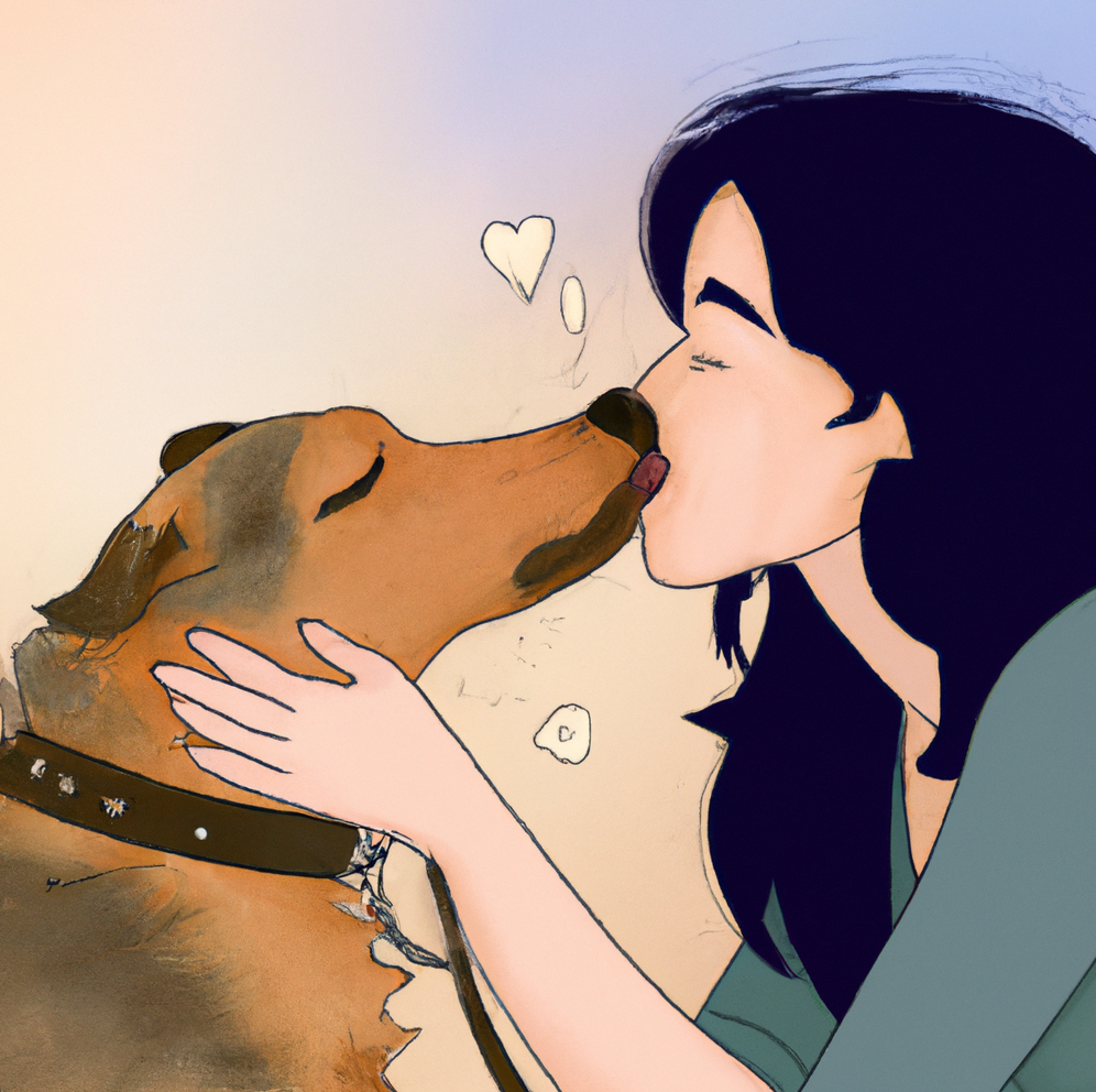 woman kissing a dog